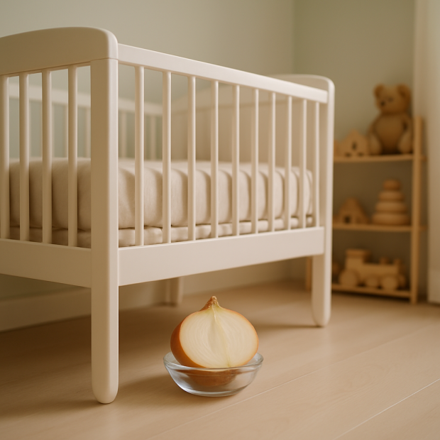 Pourquoi mettre un oignon sous le lit de bébé ? Découvre ce remède surprenant !